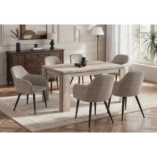 Sunvega Reclaimed Wood Look Taupe Dining Table with Block-Style Legs for Large Gatherings
