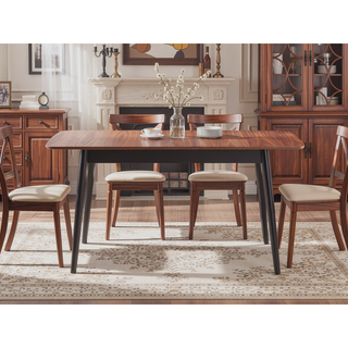 Sunvega Natural Wood and Black Dining Table with Butterfly Leaf Extension for Gatherings