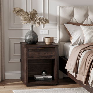 Sunvega Modern Charcoal Gray Nightstand with Drawer and Open Shelf for Bedroom