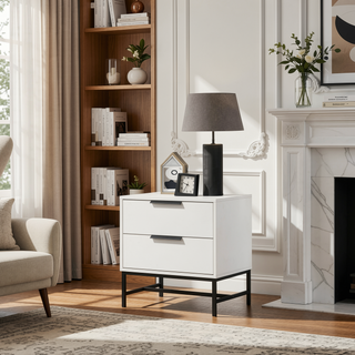 Sunvega Yountville White Two-Drawer Nightstand with Black Accents for Bedroom