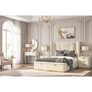 Sunvega Modern Nightstand with Gold Accents and Illuminated Top Panel