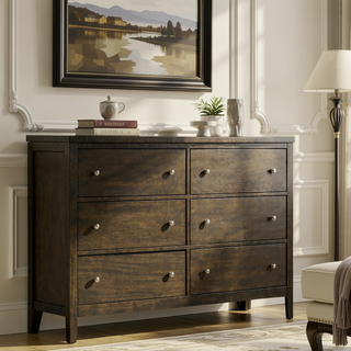 Sunvega Dark Cocoa Six-Drawer Dresser Cabinet with Brushed Nickel Hardware