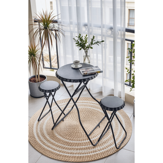 Sunvega Black Stowable Side Table and Two Seats with Foldable Iron Frame