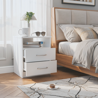 Sunvega Nightstand with Two Drawers and Shelf for Bedroom or Living Room