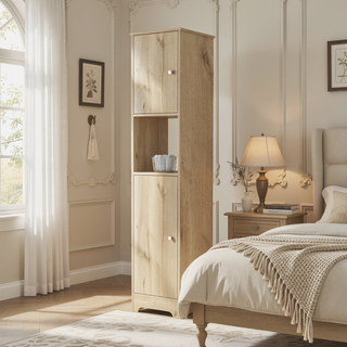 Sunvega Two Single Door Linen Cabinet with Four Interior and One Open Shelf