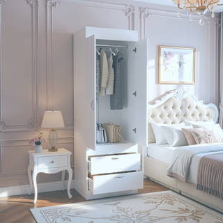 Sunvega Light Gray 2-Door Armoire with Spacious Drawers and Integrated Hanging Rod