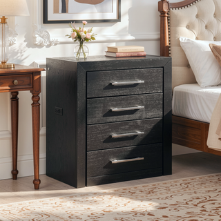 Sunvega Black Contemporary Vanity Set with Stool LED Mirror and Storage Drawers