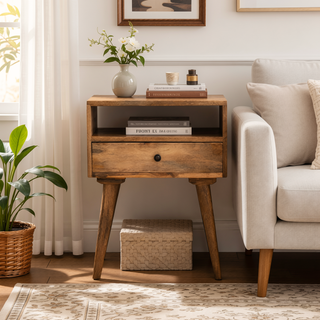Sunvega Modern Nightstand with Open Slot and Drawer on Nordic Legs