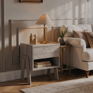 Sunvega Nightstand with Open Shelf and Drawer in Light Gray Finish