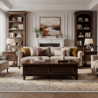 Sunvega Dark Cherry Finish Transitional Dining Table with 4 Dovetail Drawers