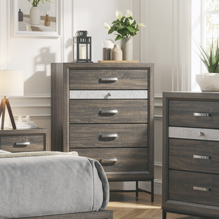 Sunvega Contemporary Gray 4-Drawer Chest with Metal Legs and Acrylic Accents