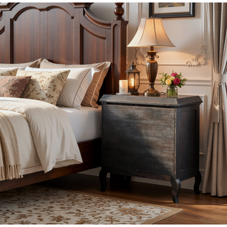 Sunvega Antique Black Finish Nightstand with Three Durable Drawers and Cabriole Legs