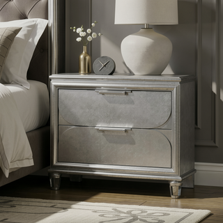 Sunvega Silver 2-Drawer Nightstand with Acrylic Handles and Embossed Panels
