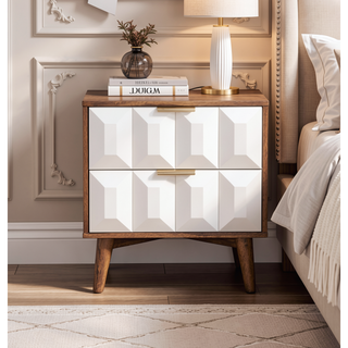 Sunvega Burnished Walnut Acacia Wood Nightstand with Two Dovetail Drawers