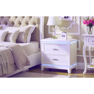 Sunvega Modern 2-Drawer LED Nightstand with Mirror Front for Bedroom Storage