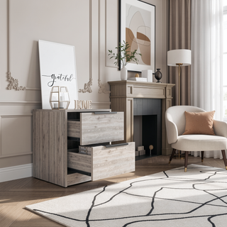 Sunvega Modern Light Grey Nightstand with Two Smooth Drawers for Storage