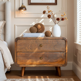 Sunvega Floating Curved Chestnut Bedside Table with Timeless Elegance and Clean Lines