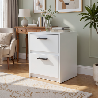 Sunvega Modern White 2-Drawer Nightstand with Metal Handles for Bedroom Storage