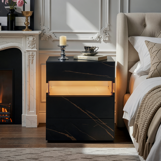 Sunvega LED Nightstand with Acrylic Board and RGB Lights 3 Drawer Bedside Table