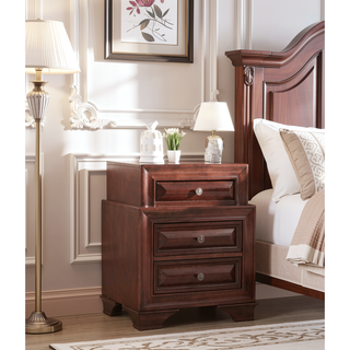 Sunvega Cappuccino Nightstand with Curved Drawer Fronts and Real Wood Veneers