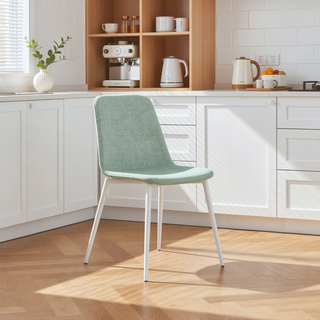 Sunvega Modern Linen Padded Dining Chairs with Sturdy White Metal Legs
