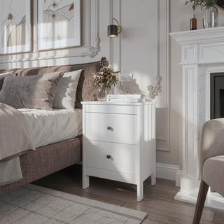 Sunvega Compact White Nightstand with 2 Drawers and Scratch-Resistant Surface