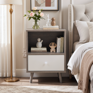 Sunvega Modern Low Foot Bedside Table with Drawer and Storage Compartment