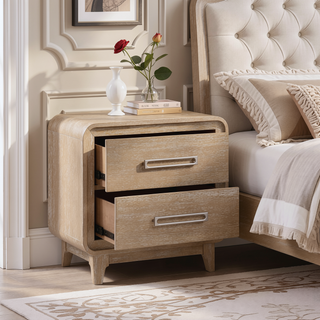 Sunvega Modern Nightstand with 2 Storage Drawers Natural Finish Wooden Bedroom Furniture