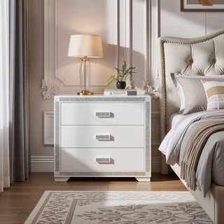 Sunvega White Nightstand with Integrated Speaker Cooler Insert and Glitter Detailing