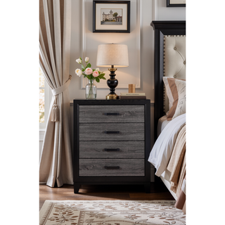 Sunvega Two-Tone Dark Gray and Black Queen Size Bed with Wood Inlay