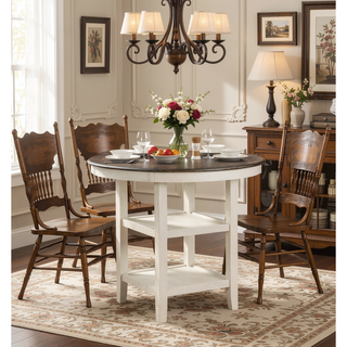 Sunvega Counter Height Table with 2 Display Shelves Brown and Antique White Finish