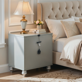 Sunvega Transitional Silver Metallic Two-Drawer Nightstand with Crystal Pulls