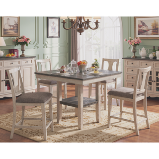 Sunvega Rustic Style Antique White 5pc Dining Set with Plank Design Table