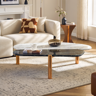 Sunvega Modern Faux Marble Coffee Table with Gold Metal Foot for Living Room