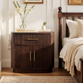 Sunvega Handcrafted Solid Mango Wood Milan Bedside with Velvet Mocha Finish