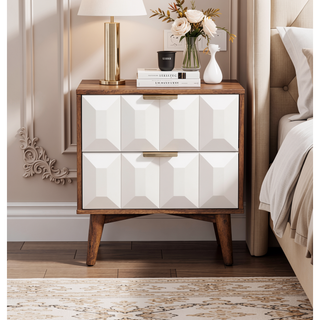 Sunvega Burnished Walnut Acacia Wood Nightstand with Two Dovetail Drawers