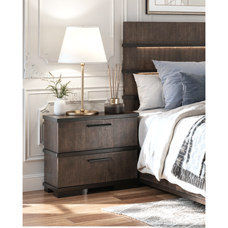 Sunvega Brown Black Finish 2-Drawers Nightstand Modern Industrial Bedroom Furniture