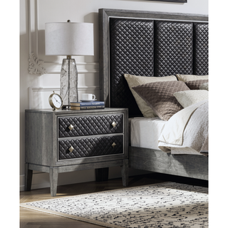 Sunvega Gray Faux Leather Upholstered Nightstand with 2 Dovetail Drawers