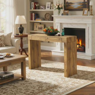 Sunvega Natural Wood Grain Bar Table With Two Drawers For Modern Home Use