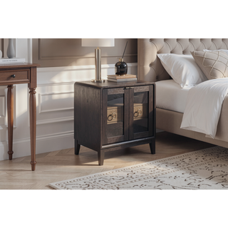Sunvega Nightstand with Tempered Glass Doors and 1 Storage Drawer