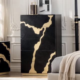 Sunvega Gold Painted Pattern Chest with Ball Bearing Glides and English Dovetail Drawers