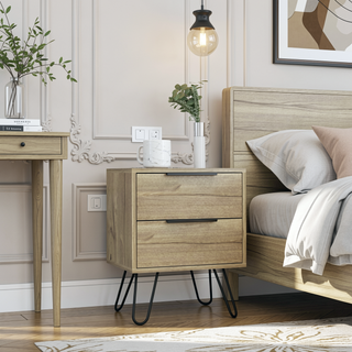 Sunvega Modern Black Wengue Finish Nightstand with Two Drawers and Hairpin Legs