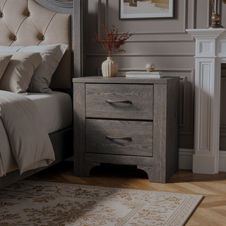 Sunvega Modern Farmhouse Stone Brown Nightstand with Two Drawers
