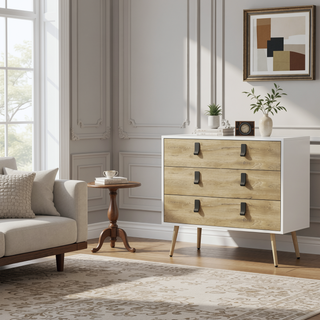 Sunvega Modern White Macadamia Finish Three Drawer Dresser for Bedroom