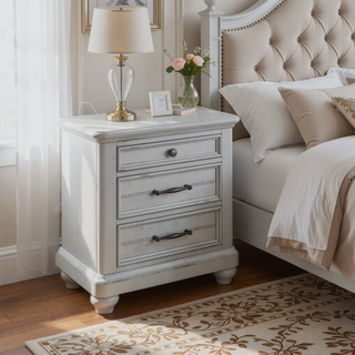 Sunvega Coastal Farmhouse Gray 3-Drawer Nightstand with USB Charging Port