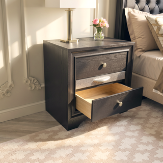 Sunvega White Acacia Wood Nightstand with Metal Drawer Pulls and Dovetail Joints