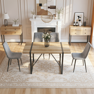Sunvega Modern Upholstered Dining Chairs Set of 4 with Linen Cushion and Black Metal Legs
