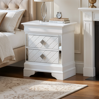 Sunvega Sophisticated Silver Champagne Transitional Nightstand with Two Drawers for Storage