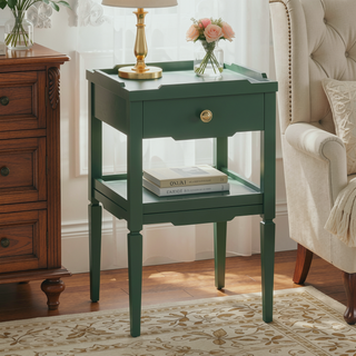 Sunvega Foley White 1-Drawer Nightstand with Gold Pull and Geometric Top