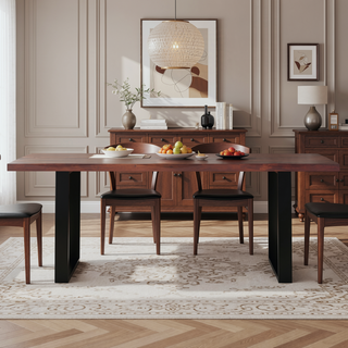 Sunvega Handcrafted Dark Walnut Acacia Wood Dining Table with Metal Legs
